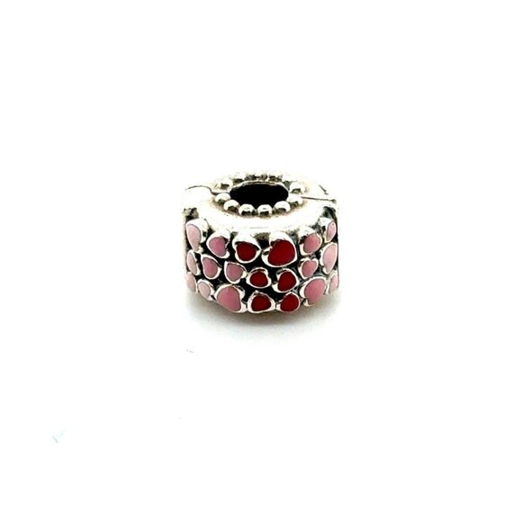 Pandora Red/Pink Enamel Hearts Clip Charm - Picture 1 of 4